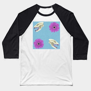 Hyena Skull Floral Blue Baseball T-Shirt